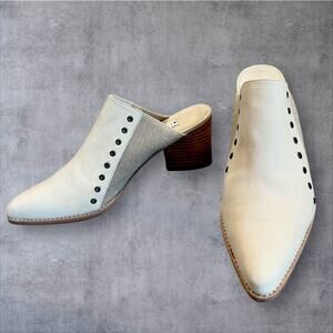 Donald J Pliner Leather Block Heel Mules Western Slides Women Size 7 Beige Spain